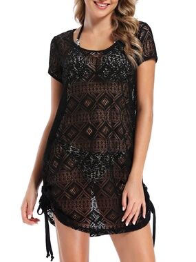 As Rose Rich NWT Swimsuit Cover Up Lace Beach Black Coverup Size L